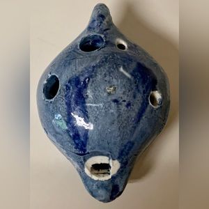 Vintage 1980s European Glazed Ceramic 4 Hole Sweet Potato Ocarina Pendant